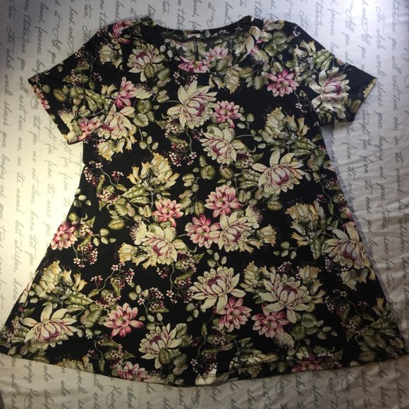 Ladies Polyester Black Floral Print Top Large - Picture 4 of 9